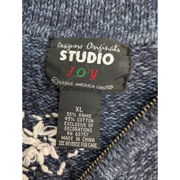 Vtg Studio Joy Christmas Cardigan Sweater Women's XL Snowman Holiday‎ Embellish - Picture 2 of 10